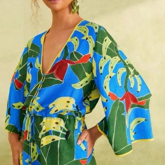 FARM Rio Tropical Banana Leaf Print Romper. Size M - Picture 3 of 10